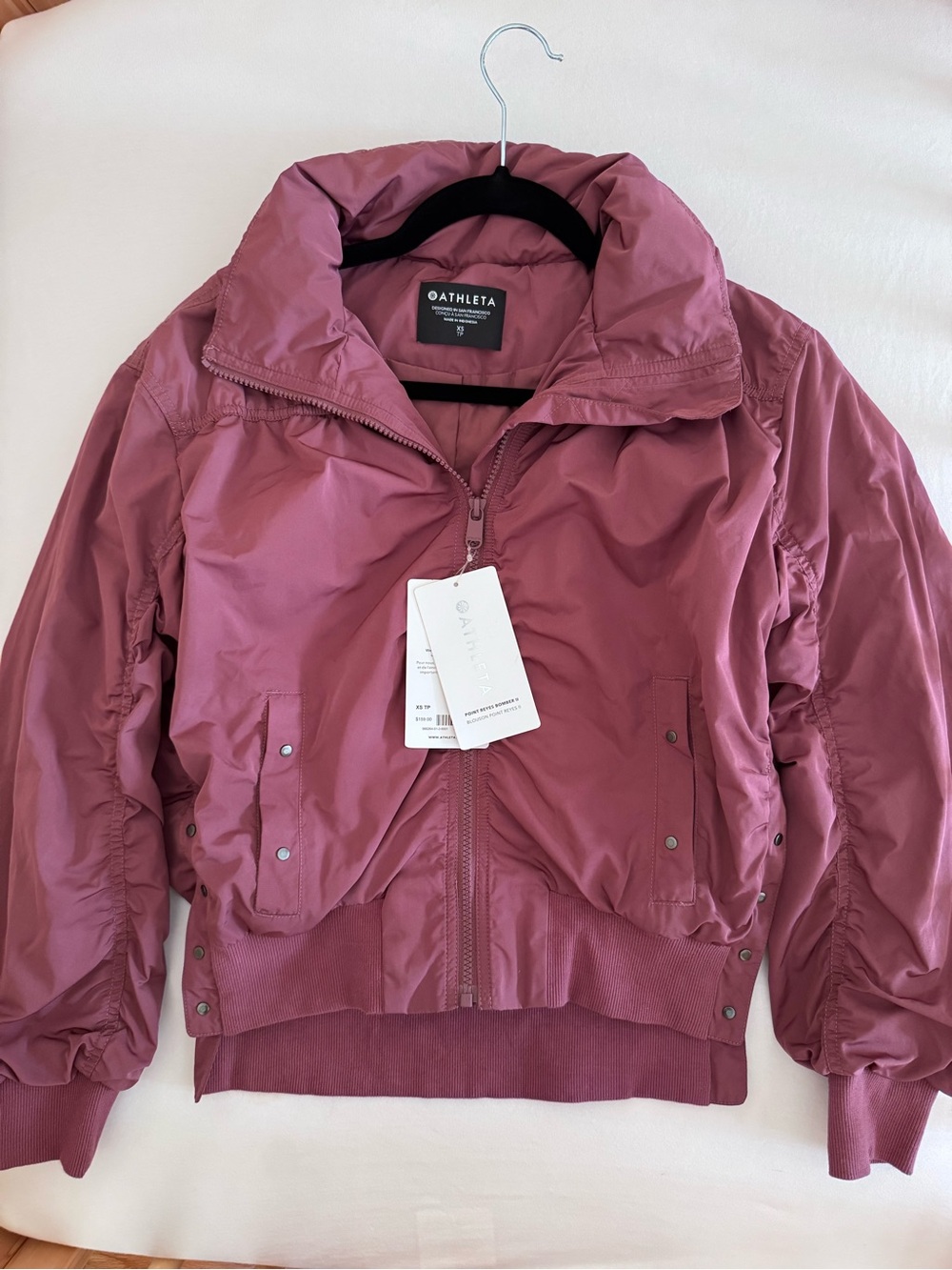 Athleta Dusty Rose Puff Bomber Jacket